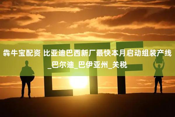 犇牛宝配资 比亚迪巴西新厂最快本月启动组装产线_巴尔迪_巴伊亚州_关税